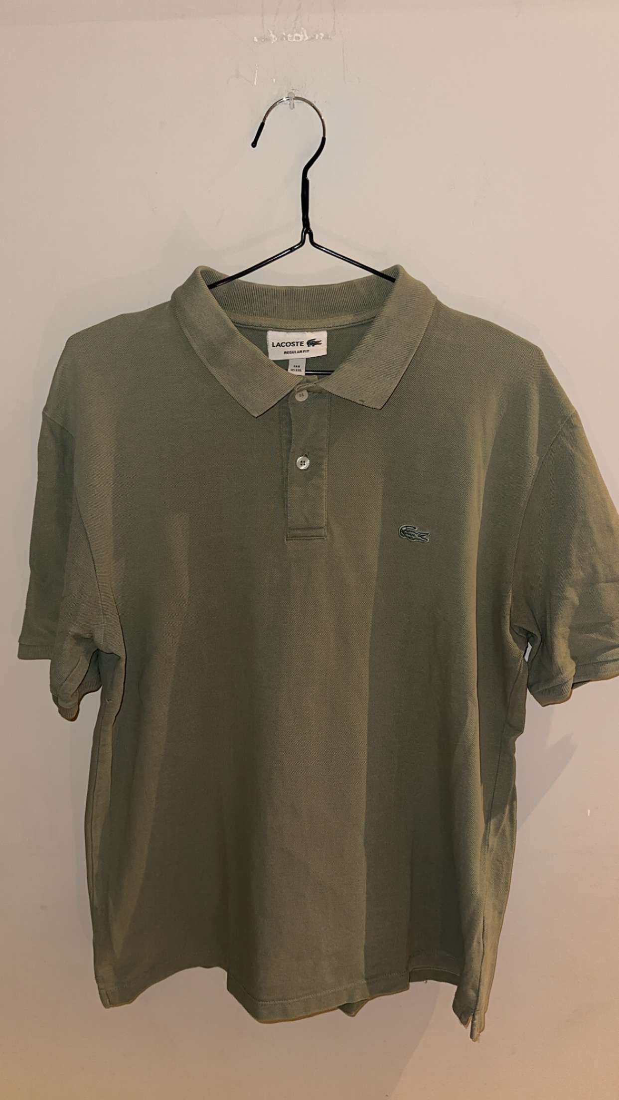 Large Khaki Green Short-Sleeve Lacoste Polo