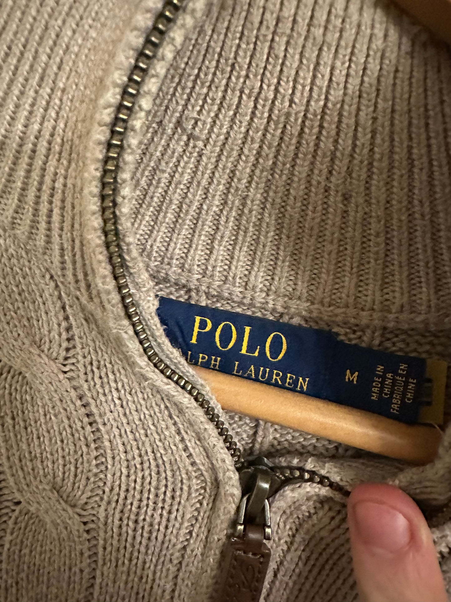 Medium Beige CableKnit Ralph Lauren Quarter Zip