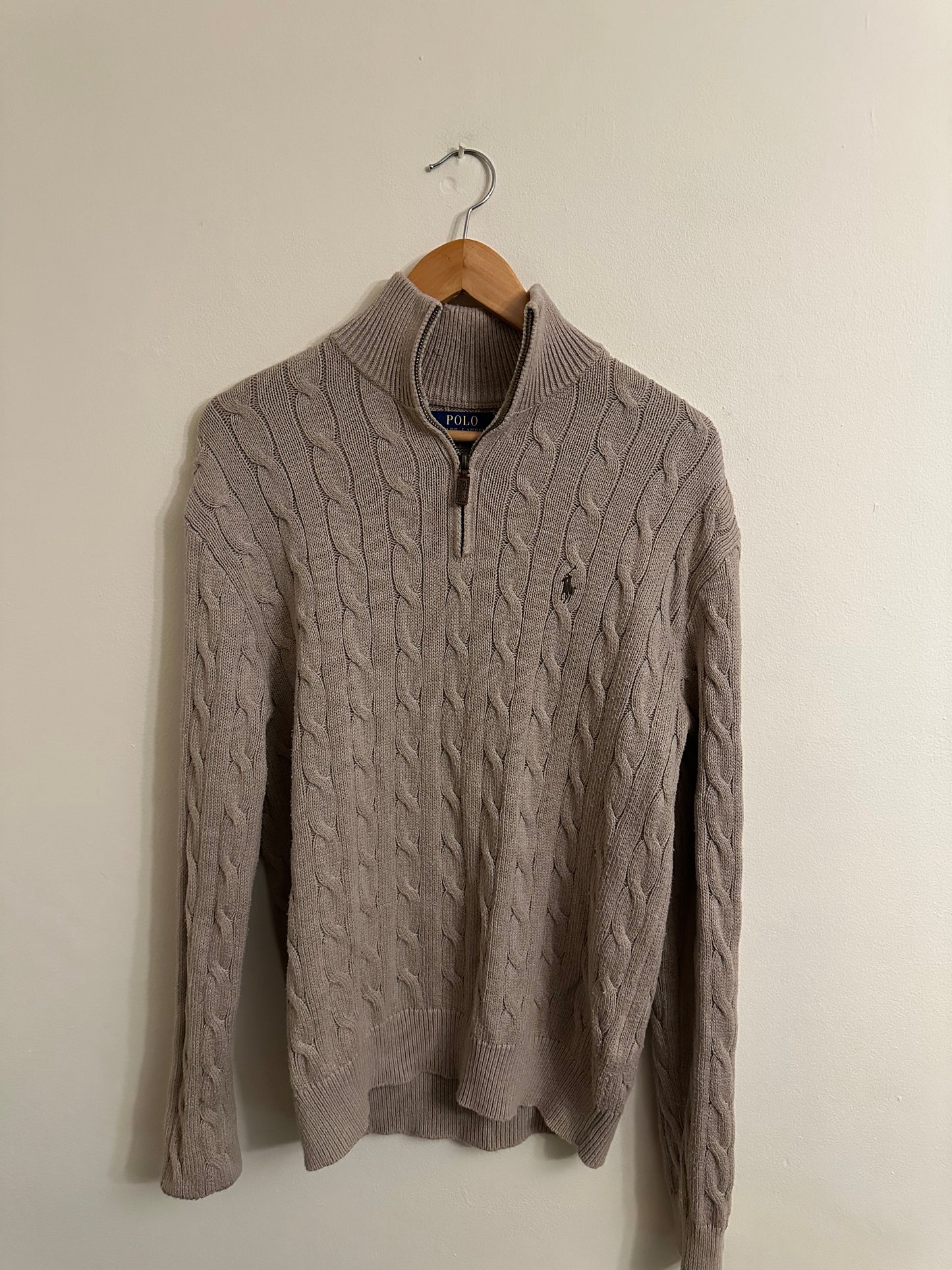 Medium Beige CableKnit Ralph Lauren Quarter Zip