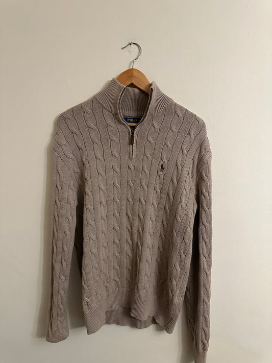 Medium Beige CableKnit Ralph Lauren Quarter Zip